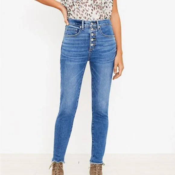 SALE!!! Loft Skinny ankle ripped edge hi rise button fly jeans size 29/8 - Picture 2 of 10
